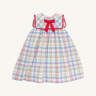 Embroidery result for: Sleeveless Stewart's Square Collar Dress - Wellington Windowpane with Richmond Red
