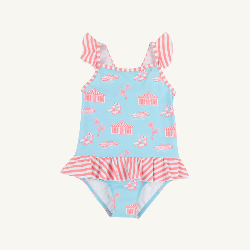 St. Lucia Swimsuit - Parrot Cay Canopy with Parrot Cay Coral Stripe