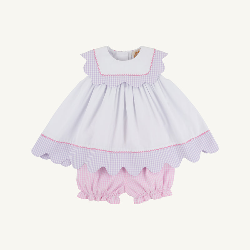 Sydney Scallop Set - Pink Greenbrier Gingham & Lauderdale Lavender Gingham with Worth Avenue White