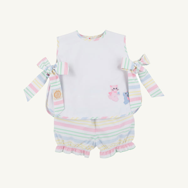 Talbott Tie Side - Worth Avenue White & San Antonio Stripe with Cat Applique