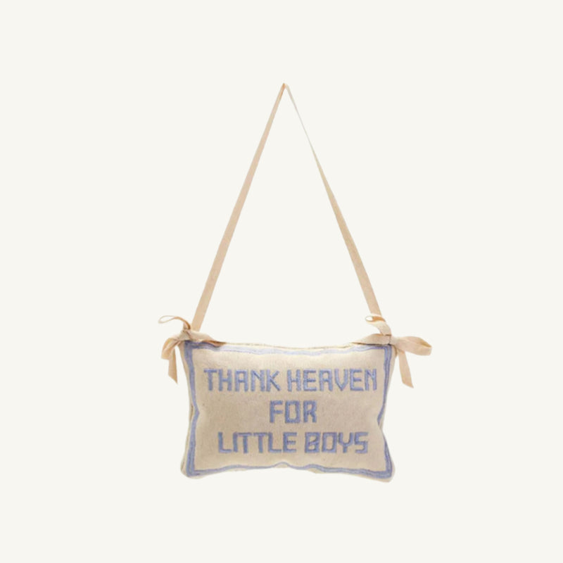 Thank Heaven Embroidered Pillow Hanging Decor (Boy) - Two's Company