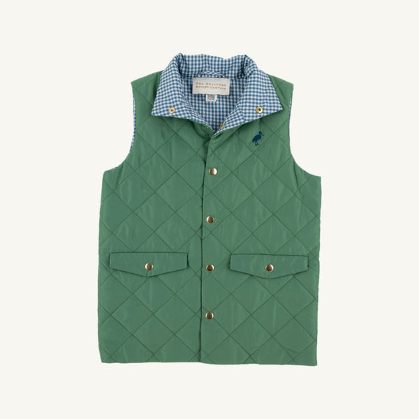 Vaughn Vest - Gallatin Green with Barnsley Blue Mini Gingham & Barnsley Blue Stork