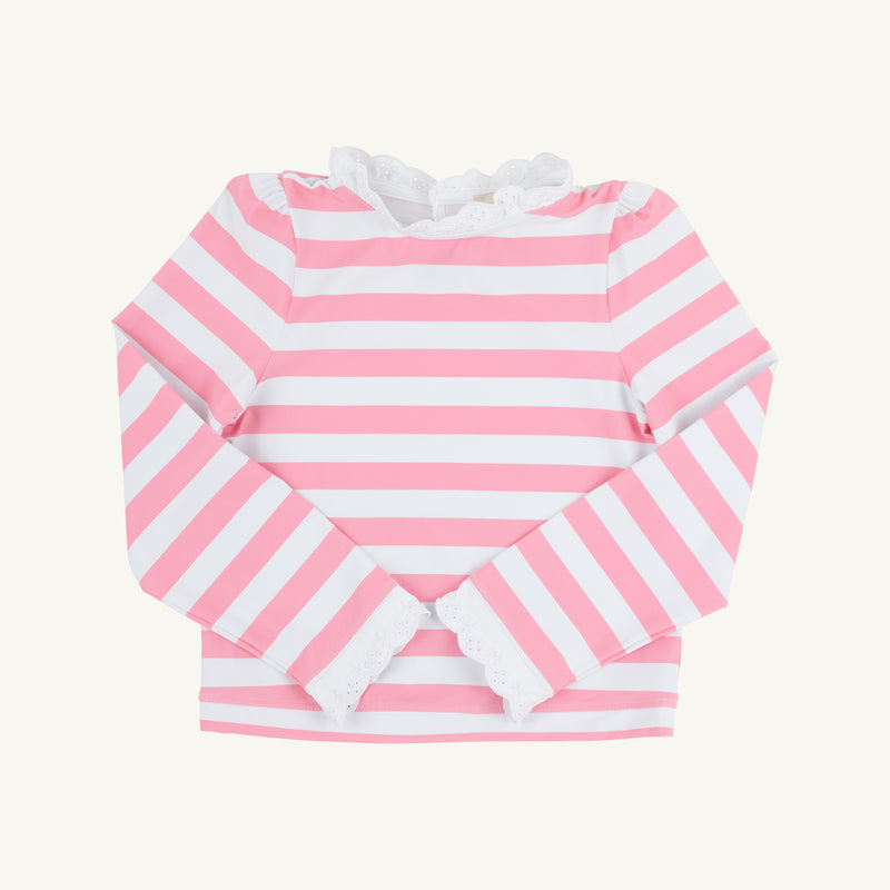 Winnie's Wave Spotter Swim Shirt (UPF 35+) - Caicos Cabana Stripe (Hamptons Hot Pink) with Worth Avenue White