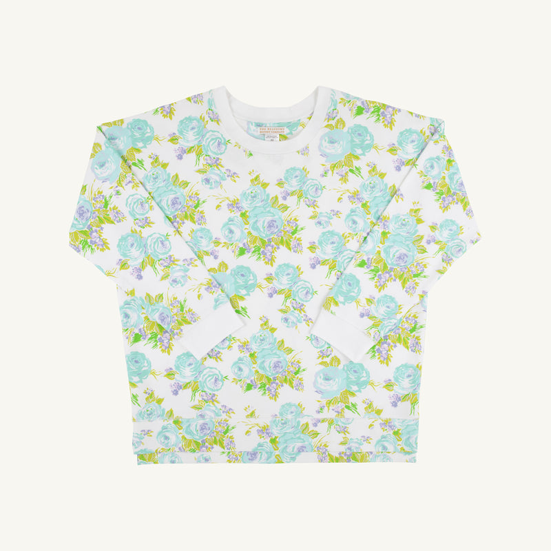 Women's Cassidy Comfy Crewneck - Princess Grace Rose (Blue) with Worth Avenue White