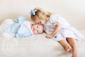Sweet Bow Swaddle Blanket in Buckhead Blue Chambray by The Beaufort Bonnet Company