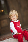 Peter Pan Collar Shirt & Onesie (Long Sleeve Woven) - Worth Avenue White with Richmond Red