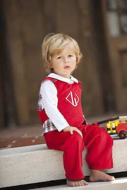 Peter Pan Collar Shirt & Onesie (Long Sleeve Woven) - Worth Avenue White with Richmond Red