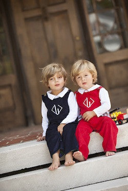 Peter Pan Collar Shirt & Onesie (Long Sleeve Woven) - Worth Avenue White with Richmond Red