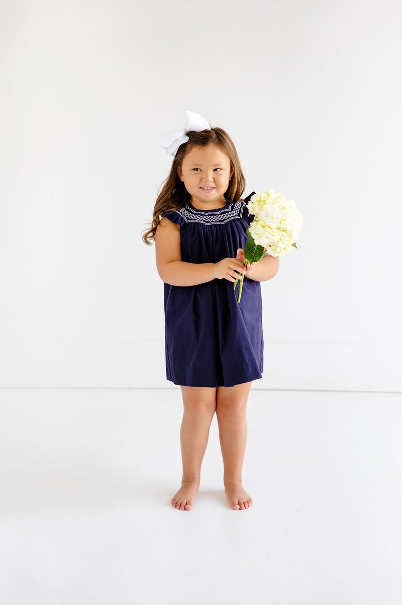 Angel Sleeve Sandy Smocked Dress - Nantucket Navy with Worth Avenue Wh Angel Sleeve Sandy Smocked Dress - Nantucket Navy with Worth Avenue Wh