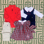 Peter Pan Collar Shirt & Onesie (Long Sleeve Woven) - Worth Avenue White with Richmond Red