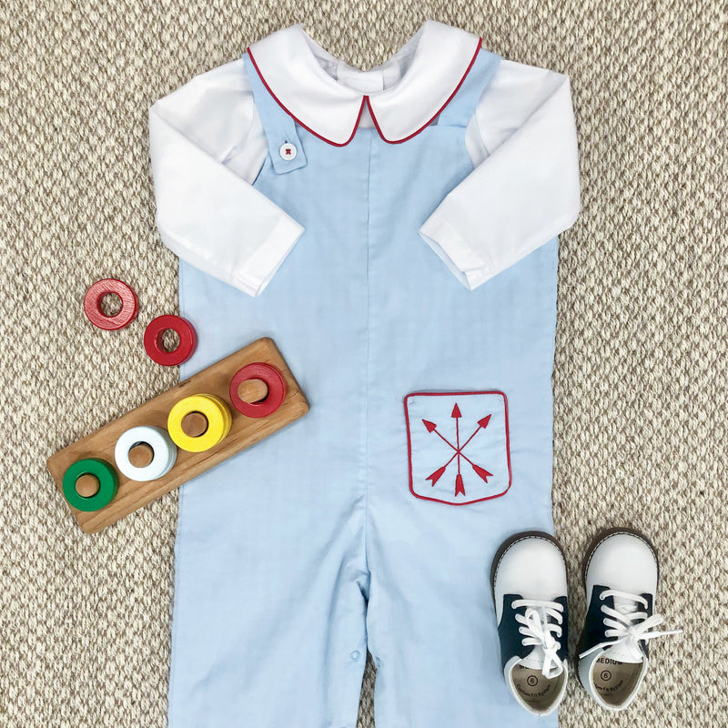 Peter Pan Collar Shirt & Onesie (Long Sleeve Woven) - Worth Avenue White with Richmond Red