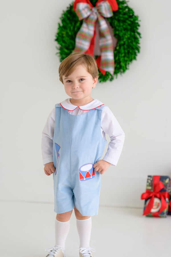Peter Pan Collar Shirt & Onesie (Long Sleeve Woven) - Worth Avenue White with Richmond Red